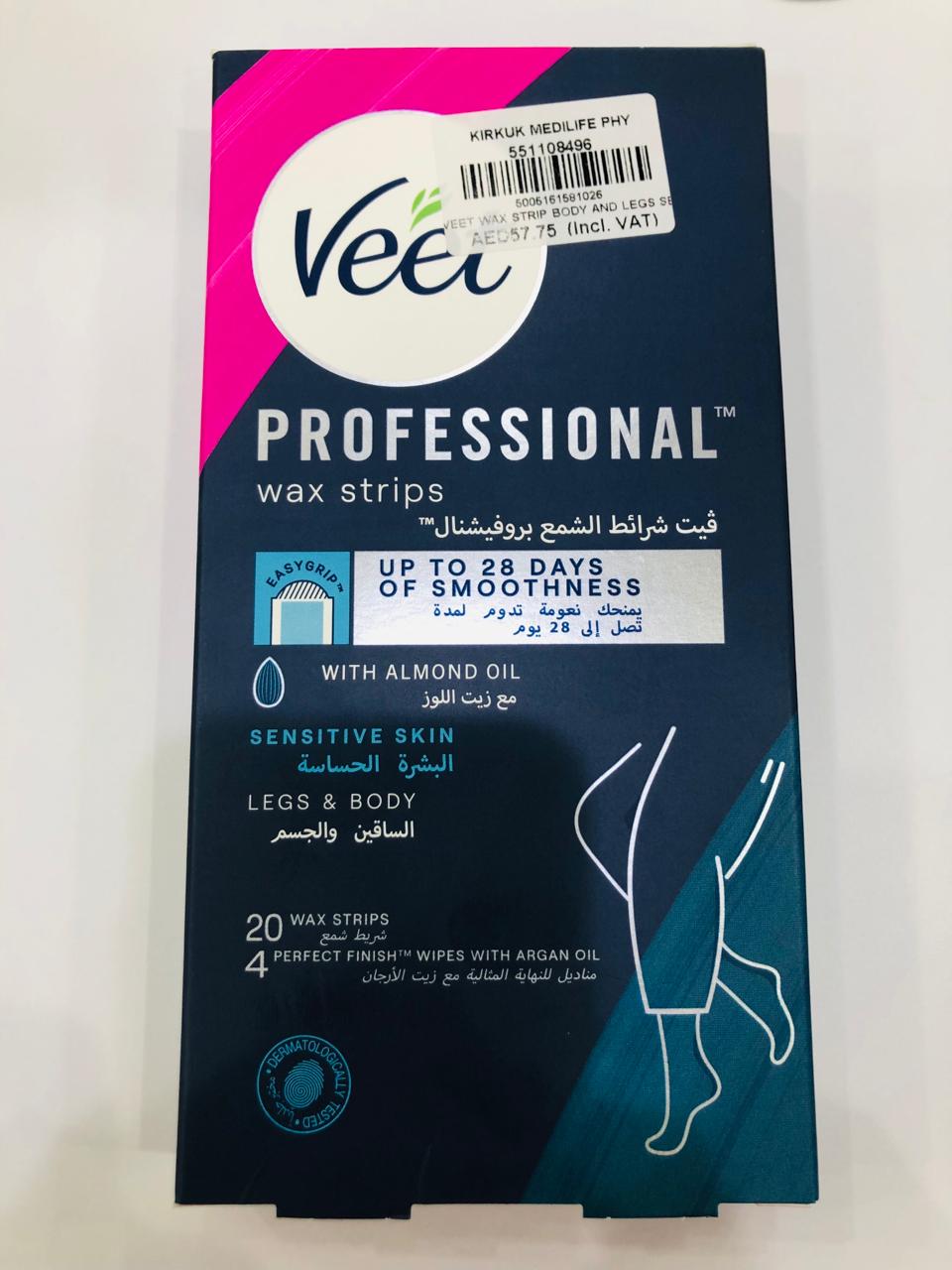 VEET Professional wax strips (legs & body) sensitive skin 20's